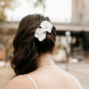 Fabric Petal Floral Hair Pin Set with Pearl Accent